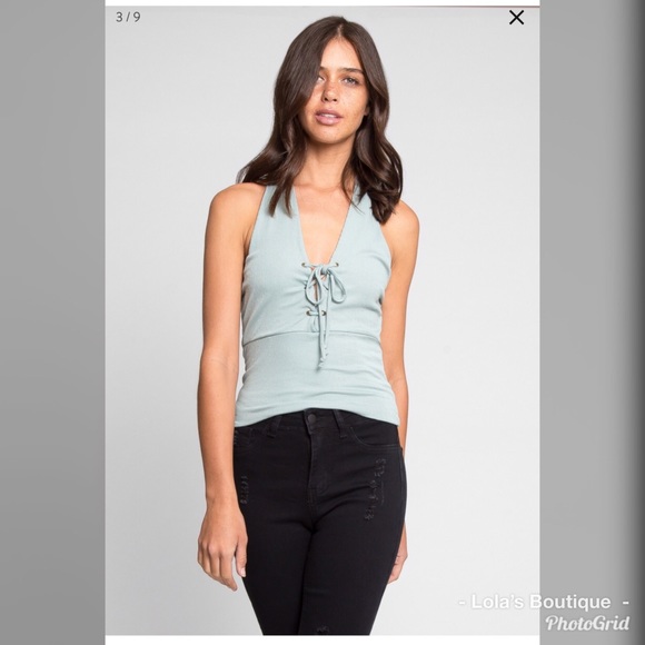 Mint Ribbed Halter Top - Picture 5 of 6